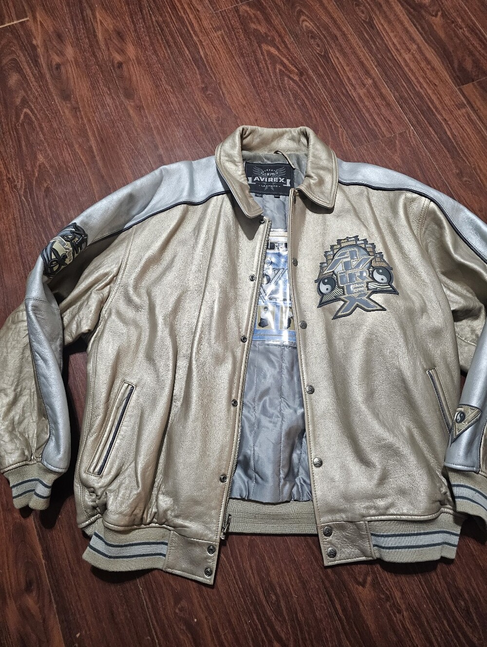 Vintage Avirex Temple of Inner Peace Gold & Silver Varsity Jacket Sz 3XL